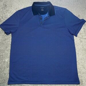 Van Heusen Flex Classic Fit Short Sleeve Dark Blue Striped Polo Shirt Large